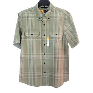 New CARHARTT Loose Fit Midweight Short Sleeve 100% Cotton Plaid Shirt MEDIUM